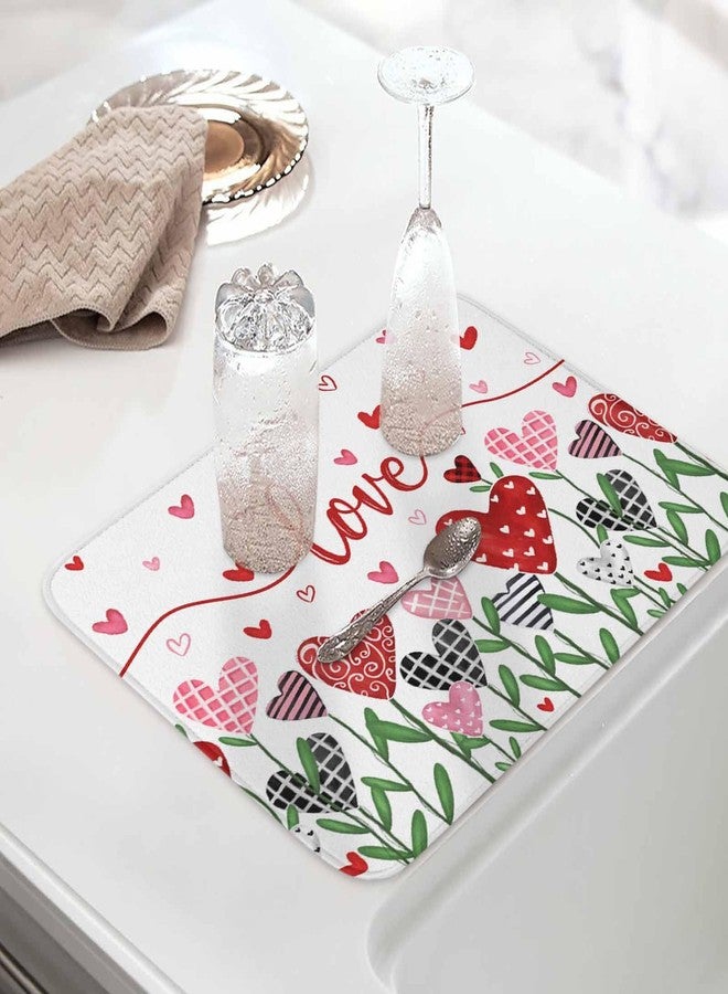 LooPoP Valentine's Day Dish Drying Mat for Kitchen Counter Pink Red Love Drying Pad Absorbent Drying Mats for Countertops Sinks Draining Racks Romantic Drainer Holiday Decorations 18x24 Inch - Image 2