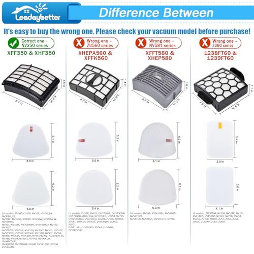 Leadaybetter Vacuum Filter Replacement for Shark Navigator Lift Away Deluxe NV350 NV351 NV352 NV355 NV356E NV360 NV370 UV440 UV540 CU500 ZU503AMZ Models, Parts XFF350 & XHF350, 2 + 4 Pack Filters - Image 4