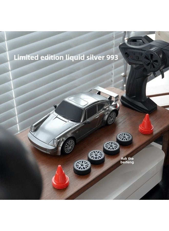 Beauenty 【Direct Supply】 Ask Beifeng 993 Limited Edition Liquid Silver Half Proportion Throttle RC Remote Control Car Entry Drift-Color:Fqd13 【rracing Tire X4 + Roadblock X6】 Liquid Silver 993-Scale:Single B  - Image 1