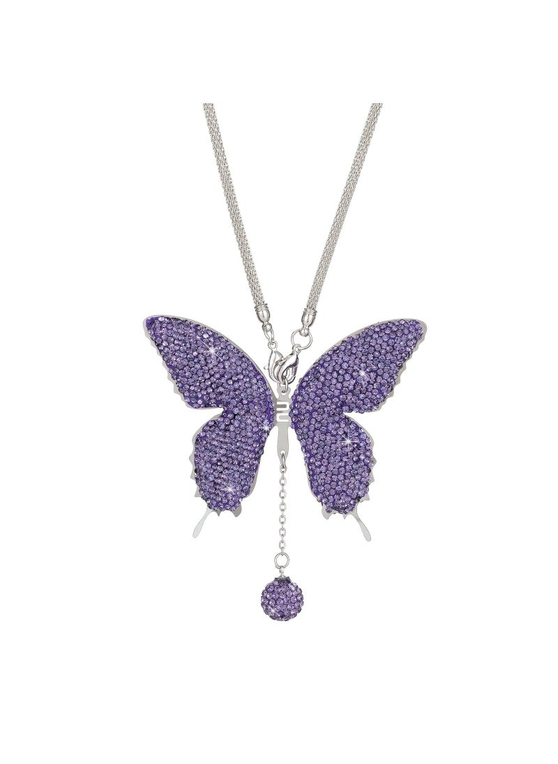 Generic Car Mirror Crystal Butterfly Pendant lotus purple 
