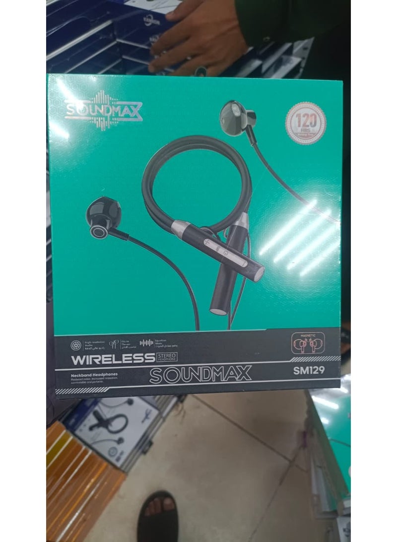 Soundmax SM129 Wireless Bluetooth Neckband Headphones | Deep Bass Stereo Sound | Magnetic Earbuds | Long Battery Life | Comfortable & Lightweight Design - Image 2