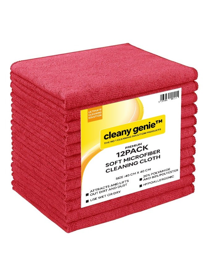 cleany genie Microfiber Cloth Red Pack of 12 - Image 1