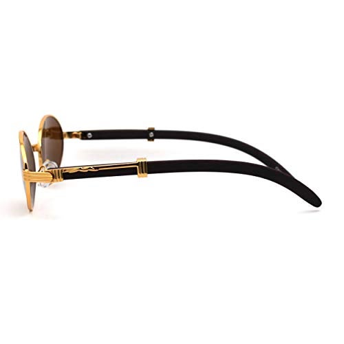 SA106 Retro Art Nouveau Vintage Style Small Oval Metal Frame Sunglasses Yellow Gold Solid Brown - Image 3