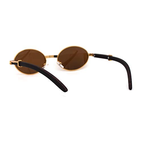 SA106 Retro Art Nouveau Vintage Style Small Oval Metal Frame Sunglasses Yellow Gold Solid Brown - Image 4