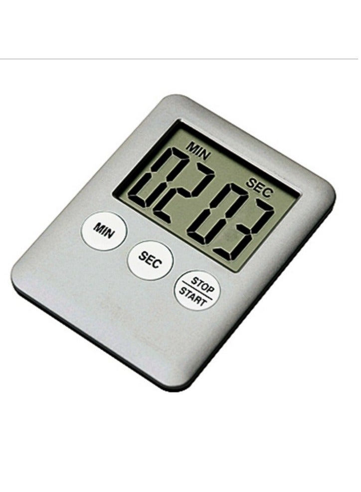 AROAQ Digital Timer, 1pc Small Count Down/up Clock with Magnetic Attachment, Big LCD Display Loud Sounds Minute Second Kitchen Timer for Games, Cooking, Classroom, (Silver) - Image 1