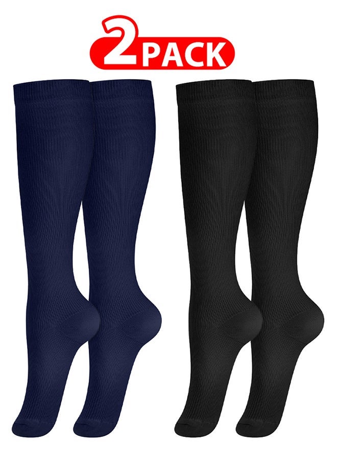 VITION 2 Packs Men and Women's Compression Socks 15-20 mmHg Moderate Pressure Medical Quality Support Best Comfort Fit Moisture Wicking Circulation Travel Blue/Black L/XL - Image 1