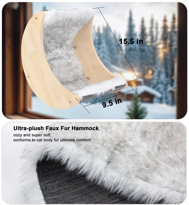 HAPYKITYS Window Cat Beds with Ultra Plush Hammock, Moon Shelves Mounted with Strong Suction Cups, Cat Window Seat for Overlooking and Sunbathing(Faux Wool Fur) - Image 3