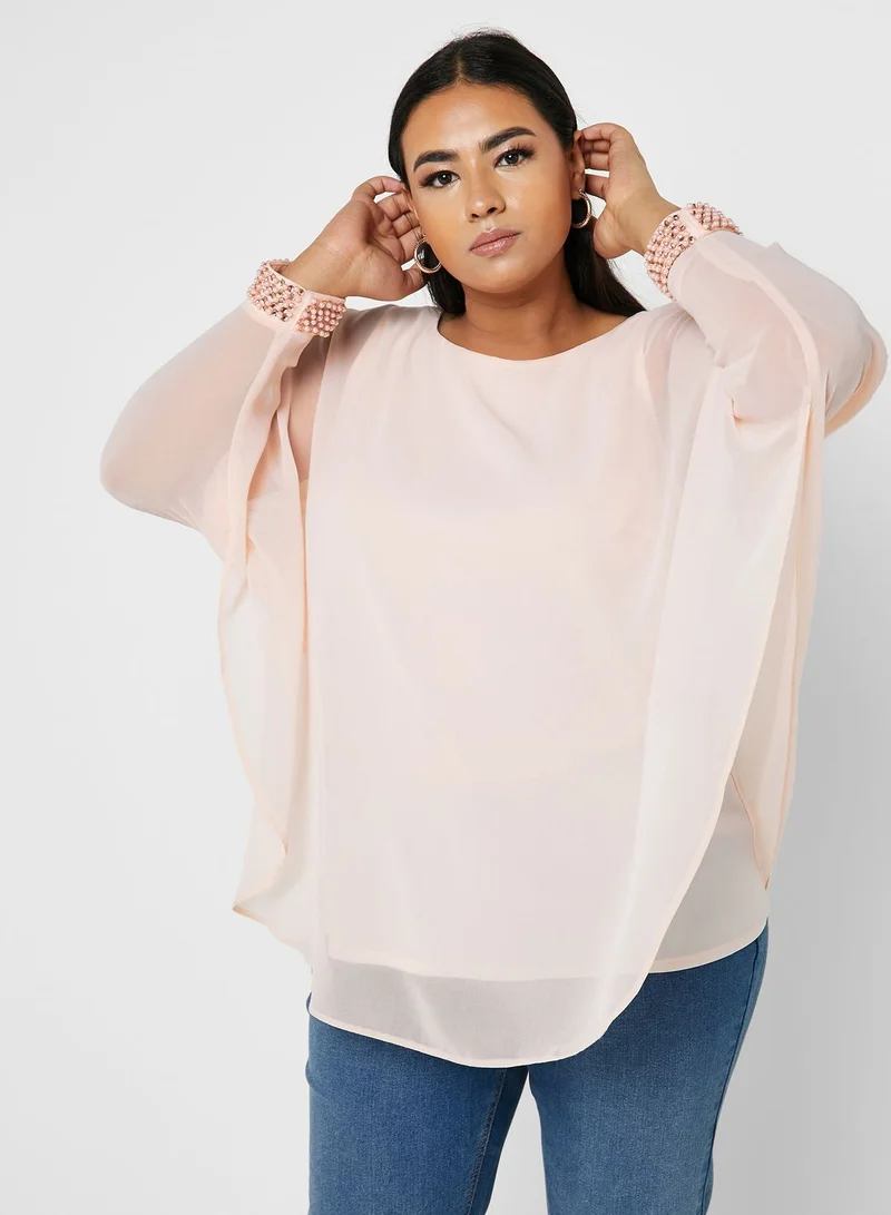 EVANS Overlay Embellished Cuff Top