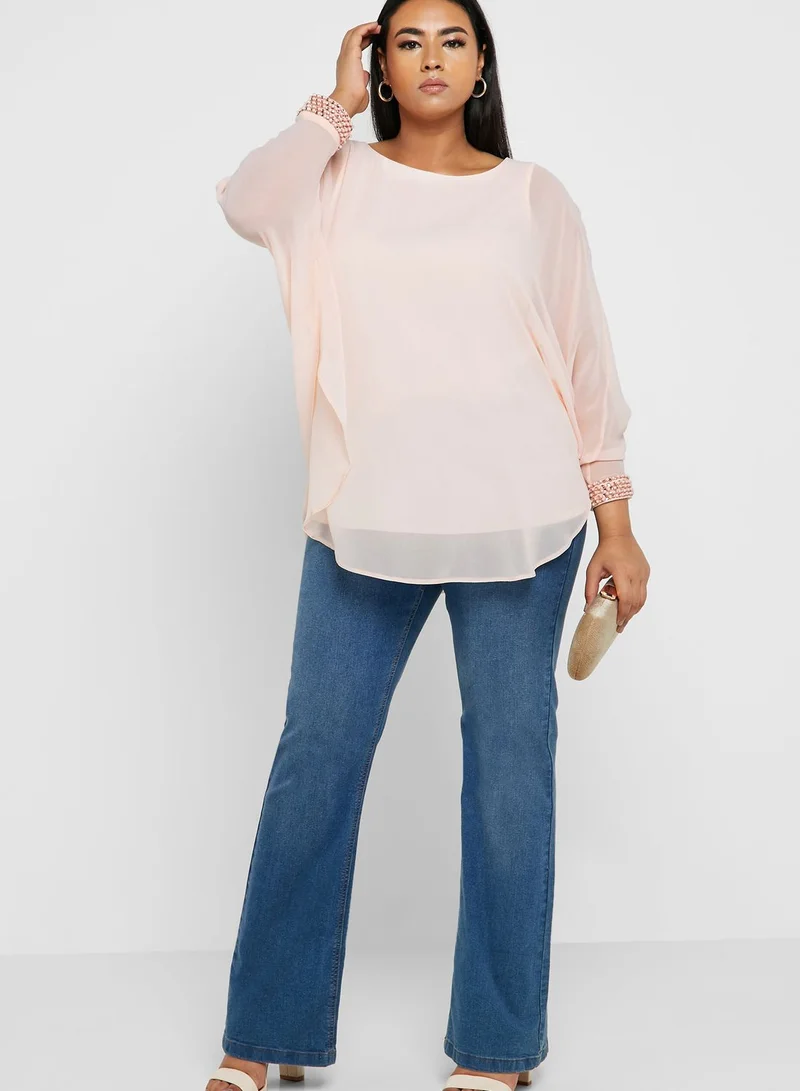 EVANS Overlay Embellished Cuff Top