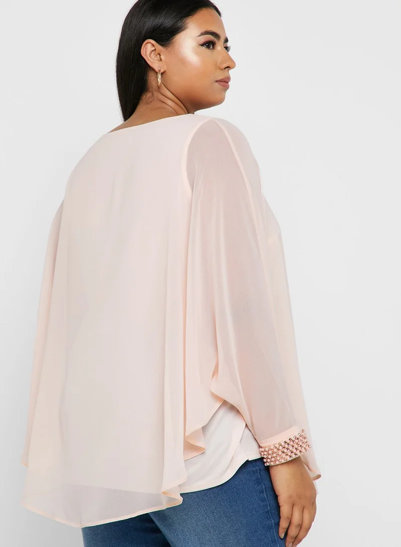 EVANS Overlay Embellished Cuff Top