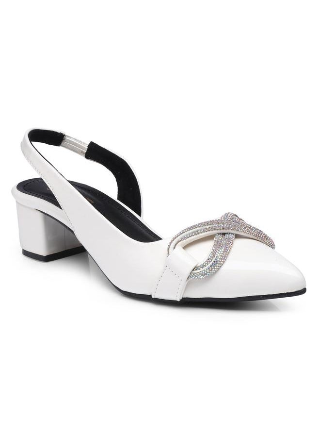 GNIST GNIST Embellished Pointed Toe Block Heel Slingback Shoes  - Image 2