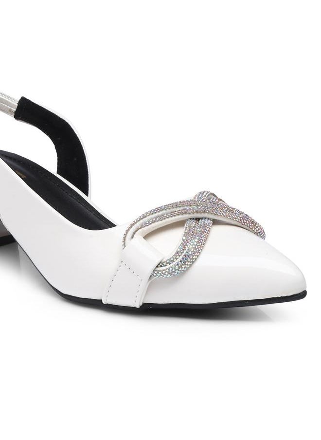 GNIST GNIST Embellished Pointed Toe Block Heel Slingback Shoes  - Image 3