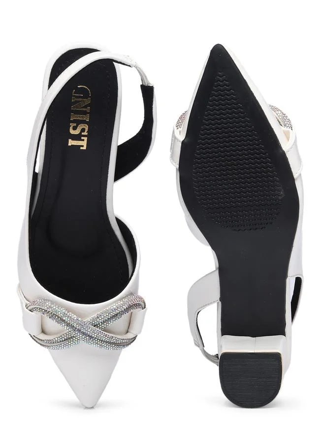 GNIST GNIST Embellished Pointed Toe Block Heel Slingback Shoes