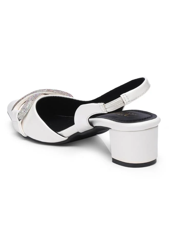 GNIST GNIST Embellished Pointed Toe Block Heel Slingback Shoes