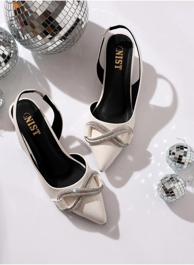 GNIST GNIST Embellished Pointed Toe Block Heel Slingback Shoes  - Image 1