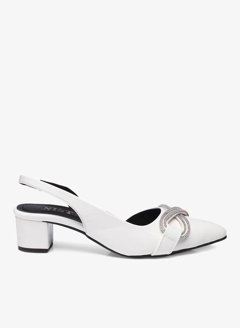 GNIST Embellished Pointed Toe Block Heel Slingback Shoes - Image 1