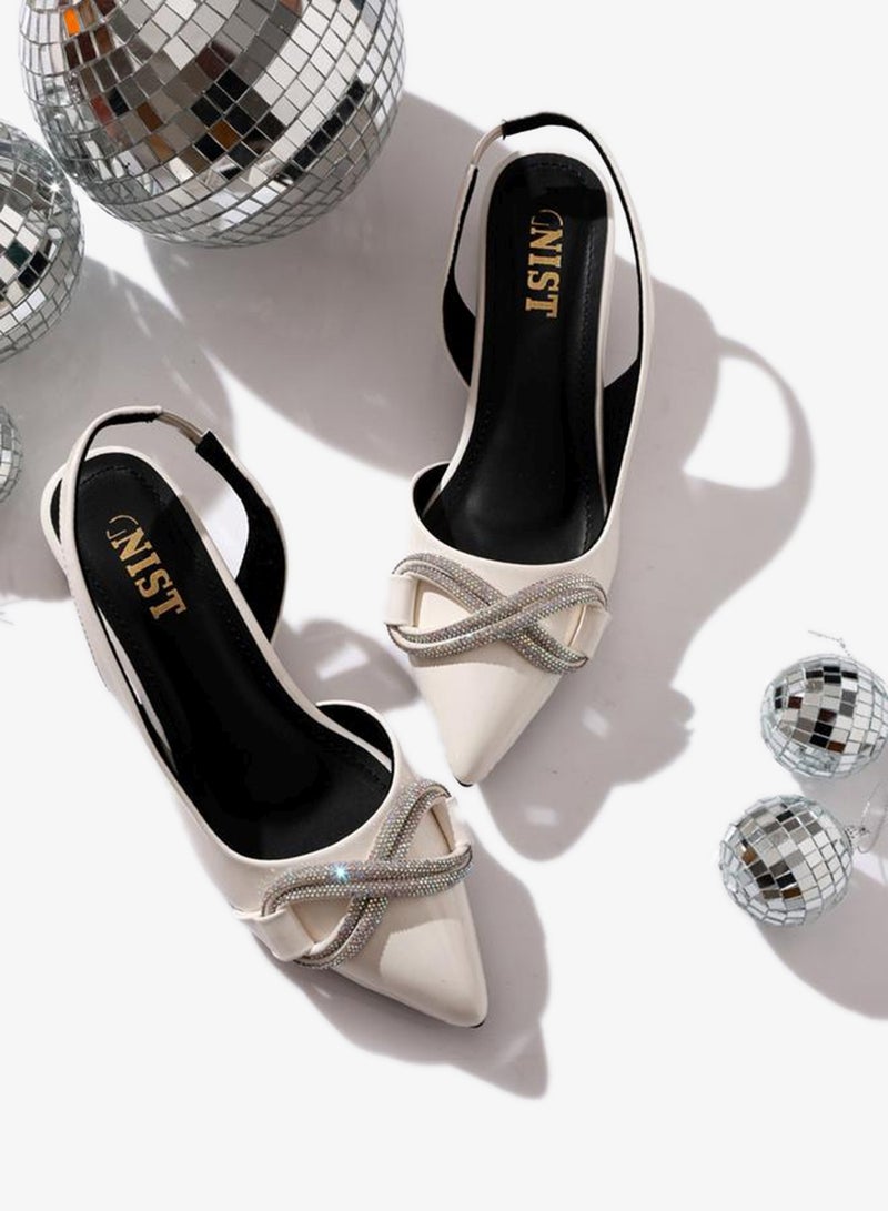 GNIST Embellished Pointed Toe Block Heel Slingback Shoes - Image 5