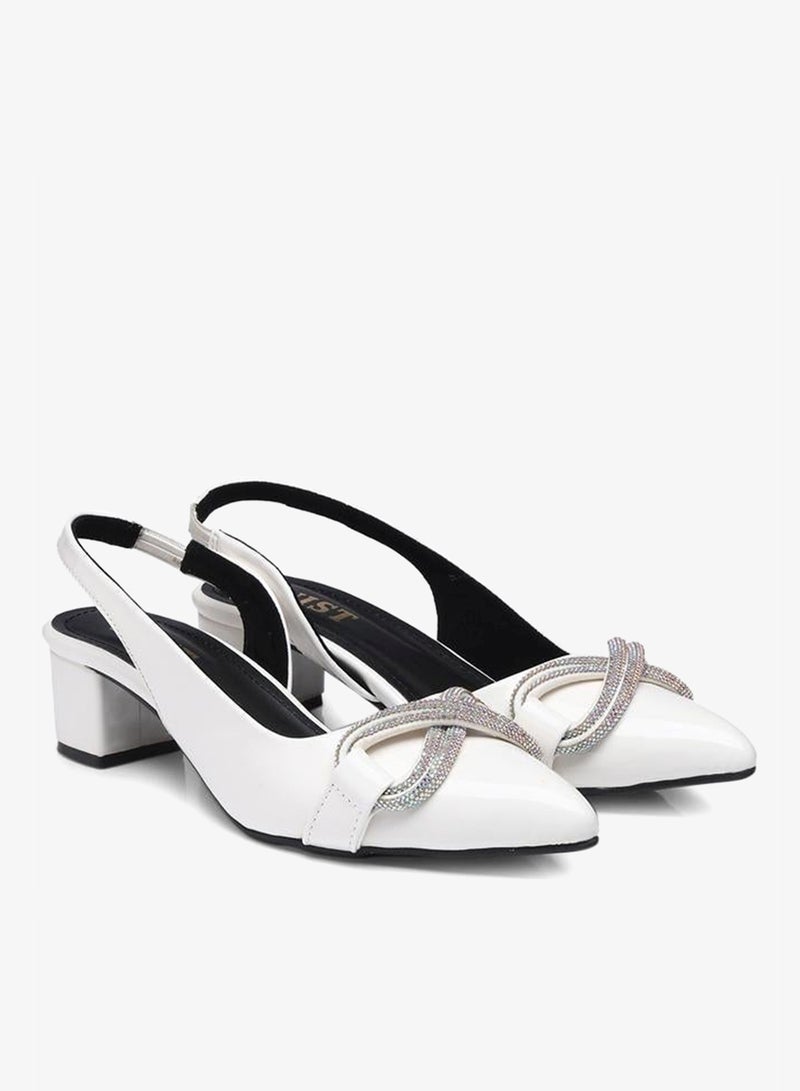 GNIST Embellished Pointed Toe Block Heel Slingback Shoes - Image 4