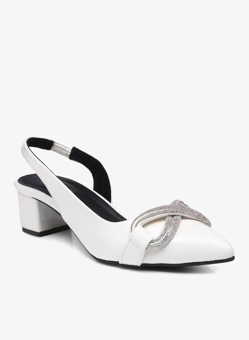 جنيست حذاء نسائي بكعب عريض مدبب بحزام خلفي مزين