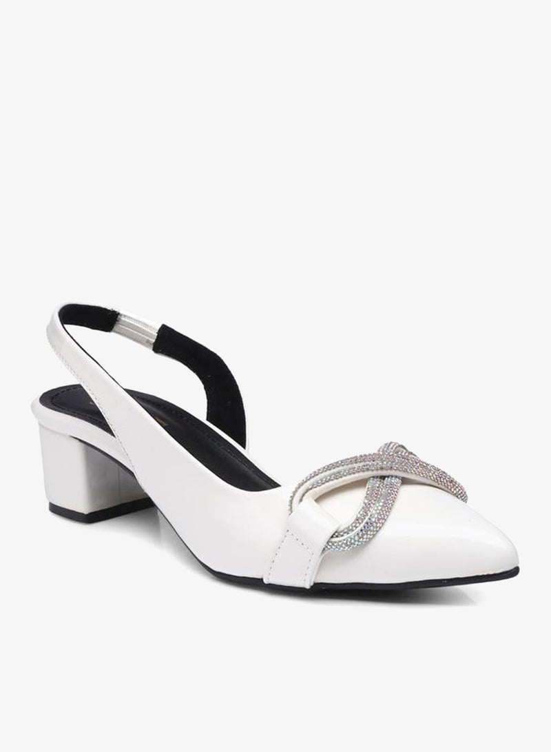 GNIST Embellished Pointed Toe Block Heel Slingback Shoes - Image 2