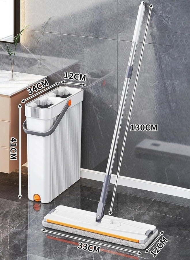 هابي هوم مجموعة ممسحة أرضية مسطحة وجردل مع عصارة لتنظيف الأرضيات المنزلية مع 2 وسادة من الألياف الدقيقة قابلة للغسل - Image 3