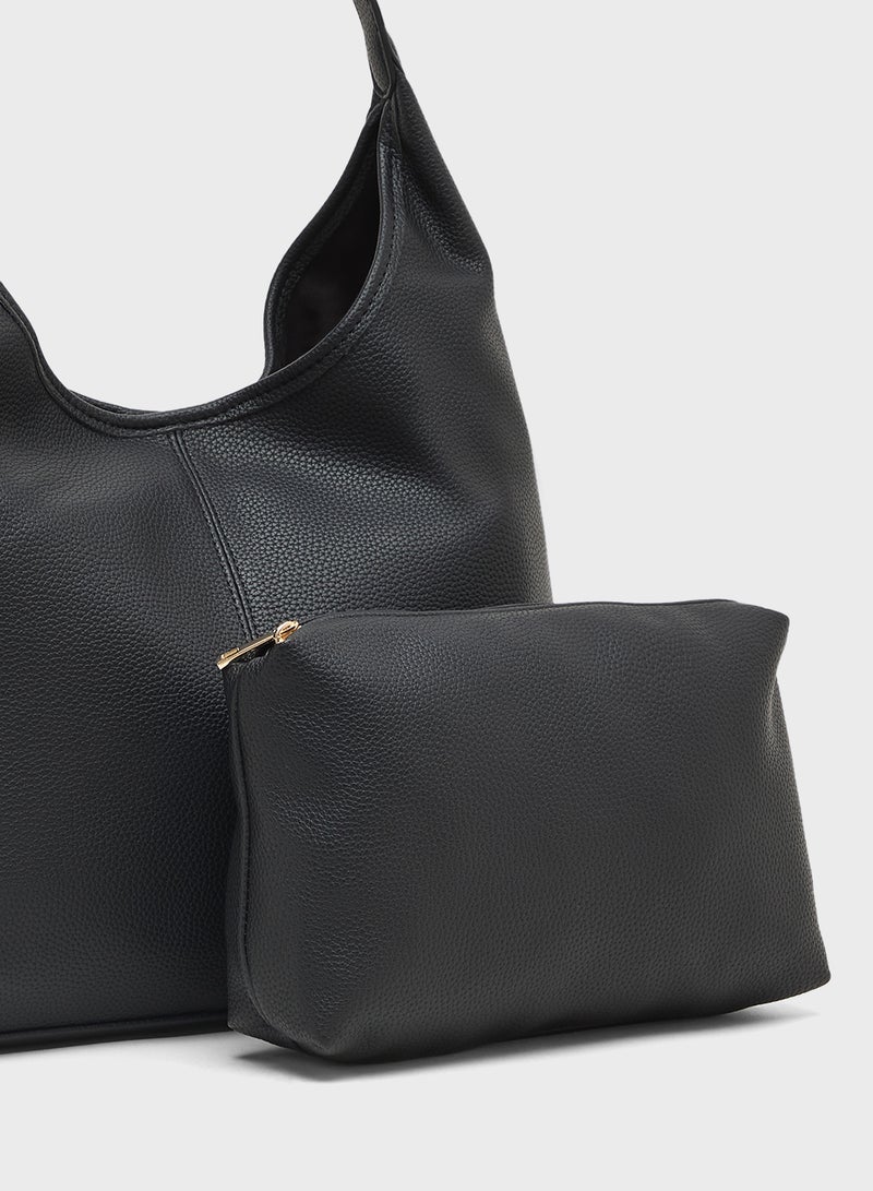 ELLA Textured Shoulder Bag with Pouch  - Image 4