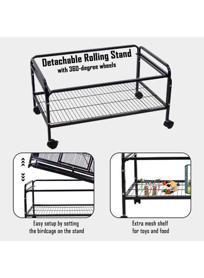 NNC PETS Rolling stand bird cage with Storage shelf, Cozy hammock, & Multi-functional activity bird cage, Indoor & Outdoor bird cage, Parrot bird cage for Love birds, Small to medium size birds 180 cm (Black) - Image 5