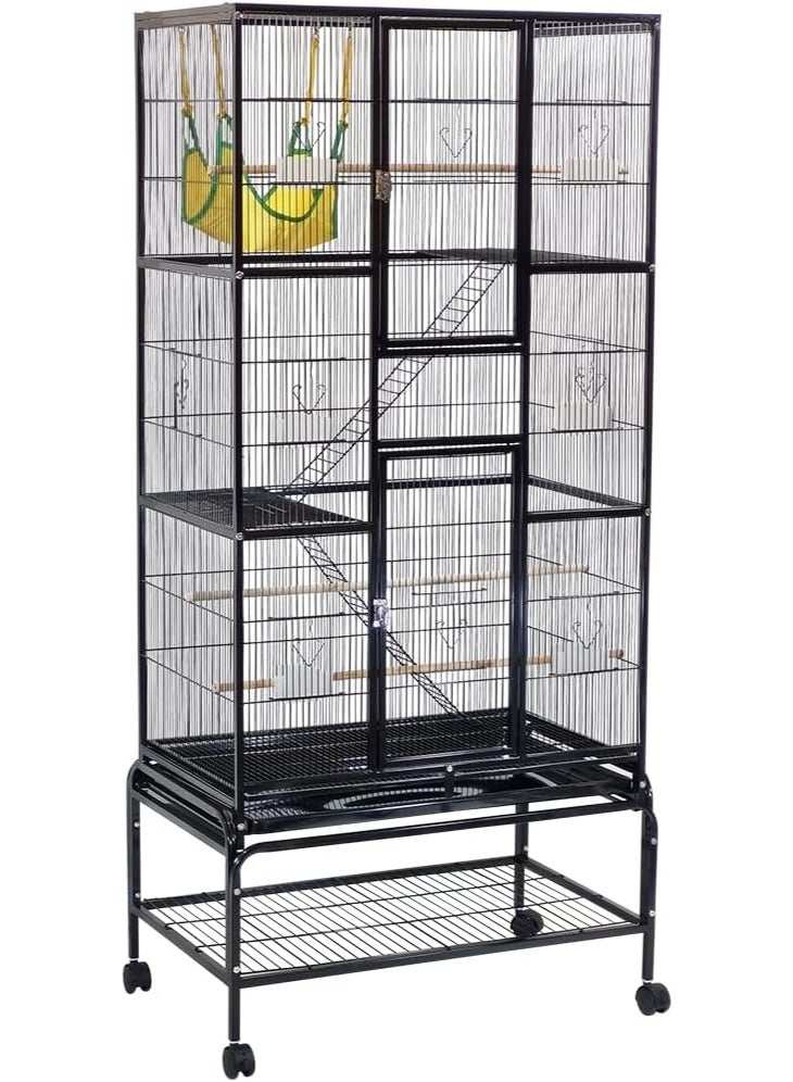 NNC PETS Rolling stand bird cage with Storage shelf, Cozy hammock, & Multi-functional activity bird cage, Indoor & Outdoor bird cage, Parrot bird cage for Love birds, Small to medium size birds 180 cm (Black) - Image 1