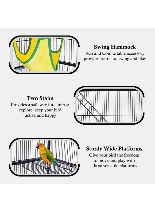 NNC PETS Rolling stand bird cage with Storage shelf, Cozy hammock, & Multi-functional activity bird cage, Indoor & Outdoor bird cage, Parrot bird cage for Love birds, Small to medium size birds 180 cm (Black) - Image 3
