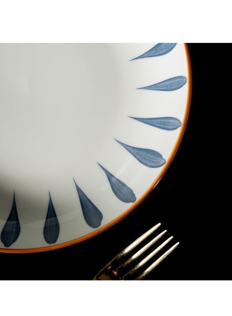 GOLD MANTIS طقم أدوات مائدة سيراميك أزرق وأبيض مكون من 8 قطع - يتضمن 4 أطباق بحجم 8.1 بوصة، 4 سلطانيات بحجم 5.7 بوصة | آمن للاستخدام في الميكروويف وغسالة الصحون | أدوات مائدة عصرية لتناول الطعام الأنيق - Image 3