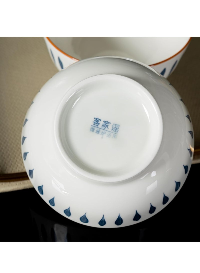 GOLD MANTIS طقم أدوات مائدة سيراميك أزرق وأبيض مكون من 8 قطع - يتضمن 4 أطباق بحجم 8.1 بوصة، 4 سلطانيات بحجم 5.7 بوصة | آمن للاستخدام في الميكروويف وغسالة الصحون | أدوات مائدة عصرية لتناول الطعام الأنيق - Image 4