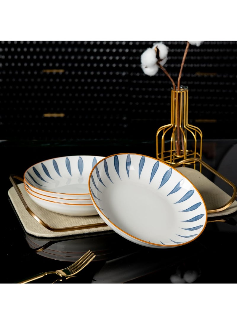 GOLD MANTIS طقم أدوات مائدة سيراميك أزرق وأبيض مكون من 8 قطع - يتضمن 4 أطباق بحجم 8.1 بوصة، 4 سلطانيات بحجم 5.7 بوصة | آمن للاستخدام في الميكروويف وغسالة الصحون | أدوات مائدة عصرية لتناول الطعام الأنيق - Image 5