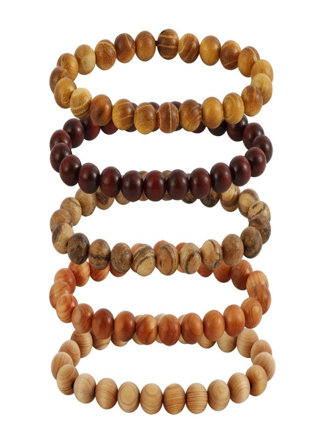 MILAKOO 5 Pcs Wood Prayer Bead Bracelet Mala Beaded Bracelets for Men Women 8mm - Image 1