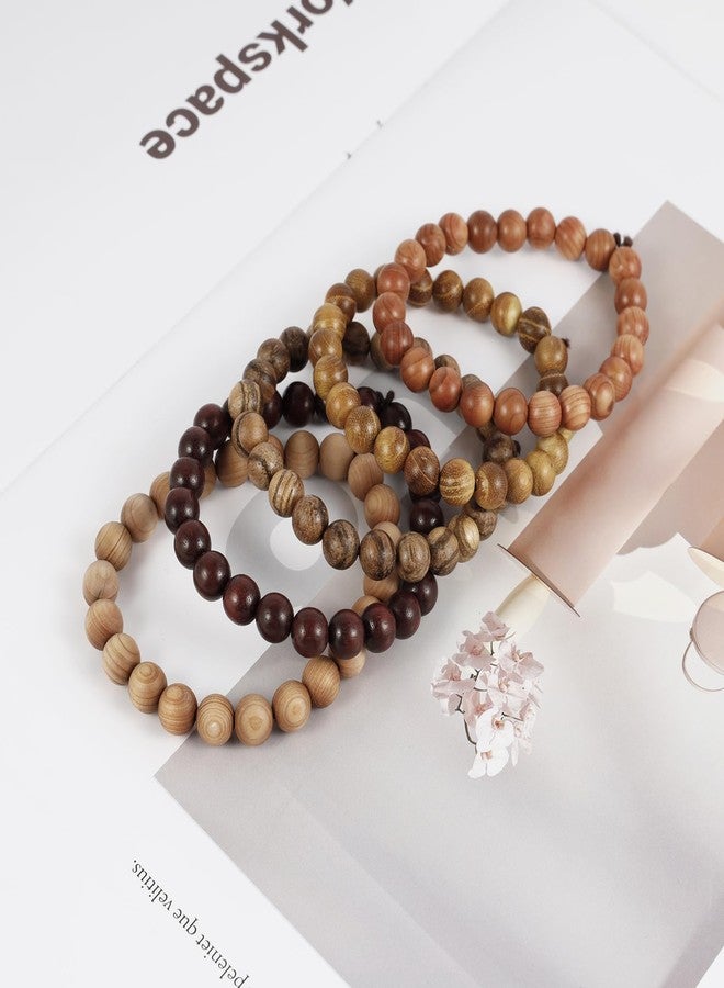 MILAKOO 5 Pcs Wood Prayer Bead Bracelet Mala Beaded Bracelets for Men Women 8mm - Image 3