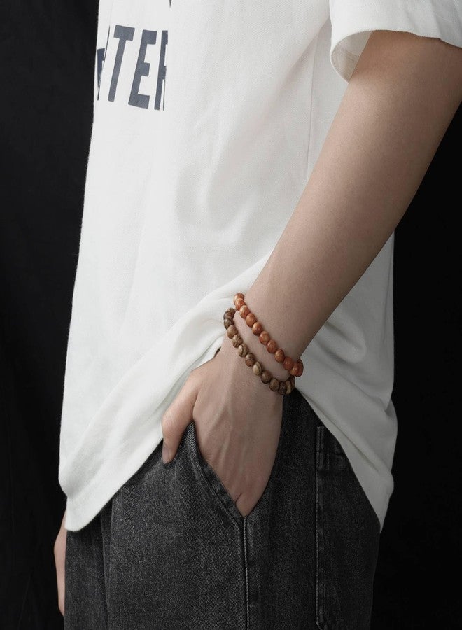 MILAKOO 5 Pcs Wood Prayer Bead Bracelet Mala Beaded Bracelets for Men Women 8mm - Image 4