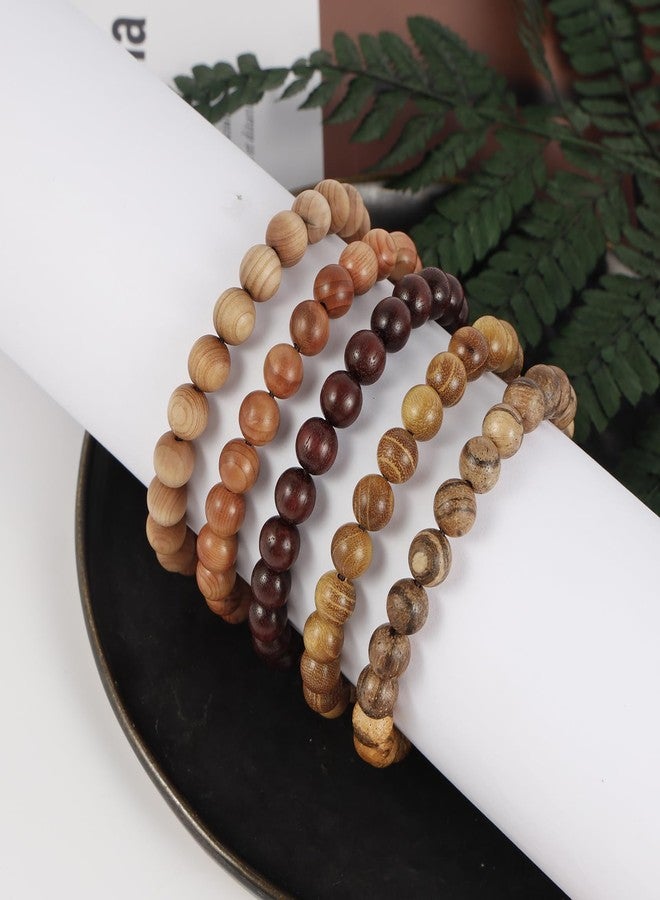 MILAKOO 5 Pcs Wood Prayer Bead Bracelet Mala Beaded Bracelets for Men Women 8mm - Image 2