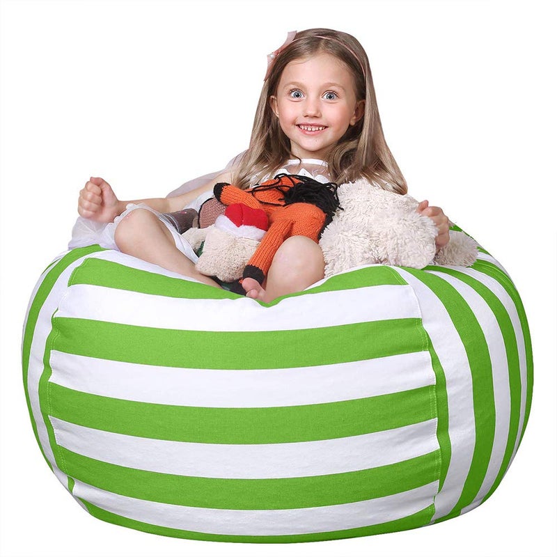 Wekapo Stuffed Animal Storage Bean Bag Chair Cover for Kids  Stuffable Zipper Beanbag for Organizing Children Plush Toys Large Premium Cotton Canvas Green XLarge
