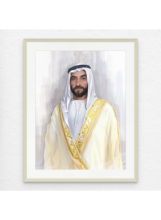 Art Decor Framed Fine Art of Sheikh Zayed Bin Sultan Al Nahyan Portrait UAE Wall Art with Matt Board Print Wall Decor for Home Living Room Office Decoration and Gifting - Image 1