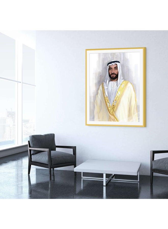 Art Decor Framed Fine Art of Sheikh Zayed Bin Sultan Al Nahyan Portrait UAE Wall Art with Matt Board Print Wall Decor for Home Living Room Office Decoration and Gifting - Image 2
