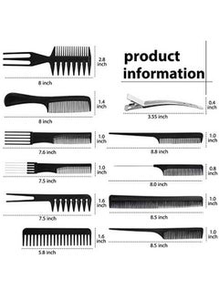 BOAO 10 Pieces Hair Barber Styling Comb Set With 10 Pieces Duck Bill Clips Hair Cutting Comb Set Salon Antistatic Stylists Comb Clip Set For Women Men (Black)  - Image 5