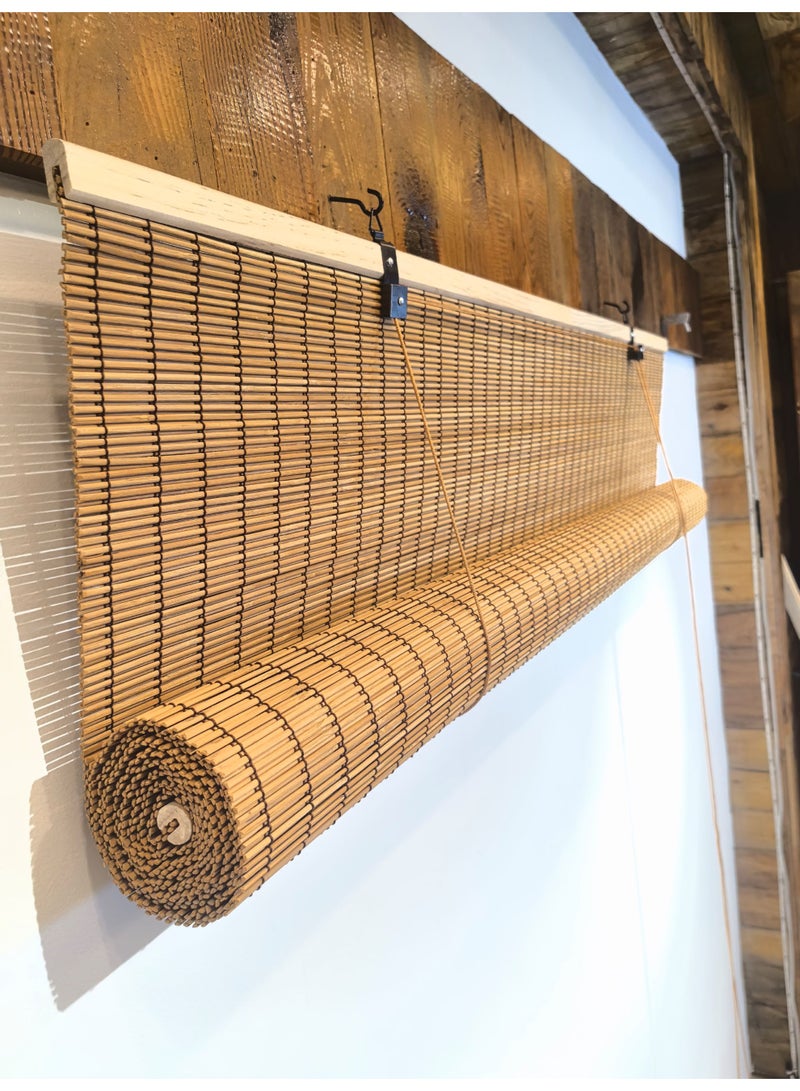 APLUS Bamboo blinds made of natural bamboo Basic color: beige with interwoven colors. Easy to install. Installation tools included. - Image 1