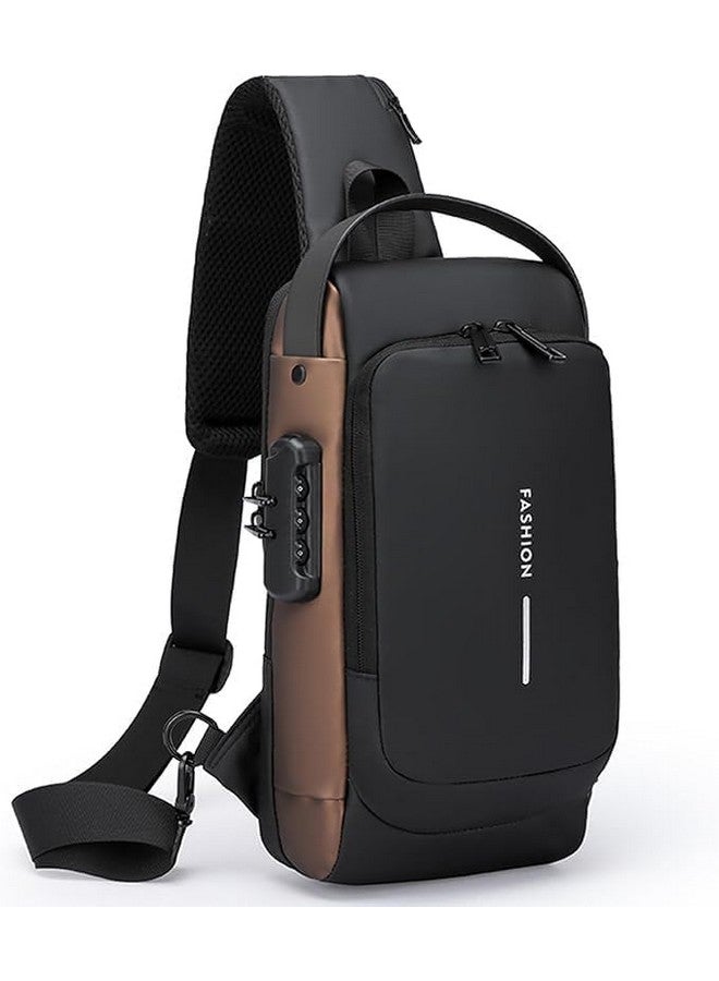 QXORE Cross Body Sling Bag for Man/Chest Bag/Small Bags Backpack/Gifts/Sling Bag With USB Charging Port, Waterproof Small Backpack for Outdoor Work Hiking (Black & Golden) - Image 1