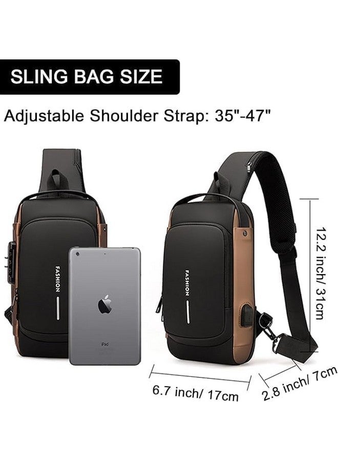 QXORE Cross Body Sling Bag for Man/Chest Bag/Small Bags Backpack/Gifts/Sling Bag With USB Charging Port, Waterproof Small Backpack for Outdoor Work Hiking (Black & Golden) - Image 2