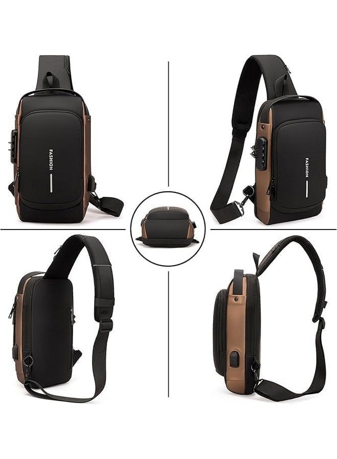 QXORE Cross Body Sling Bag for Man/Chest Bag/Small Bags Backpack/Gifts/Sling Bag With USB Charging Port, Waterproof Small Backpack for Outdoor Work Hiking (Black & Golden) - Image 5