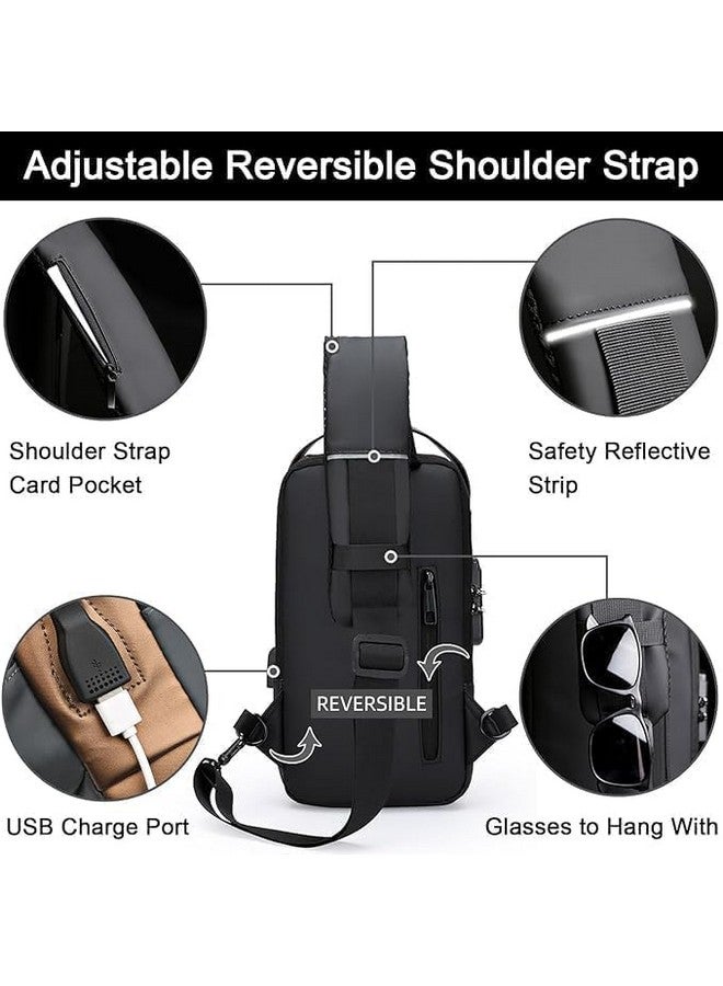 QXORE Cross Body Sling Bag for Man/Chest Bag/Small Bags Backpack/Gifts/Sling Bag With USB Charging Port, Waterproof Small Backpack for Outdoor Work Hiking (Black & Golden) - Image 4