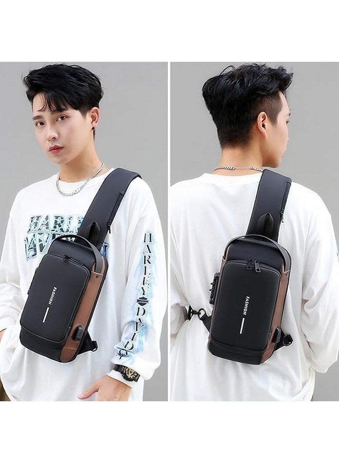 QXORE Cross Body Sling Bag for Man/Chest Bag/Small Bags Backpack/Gifts/Sling Bag With USB Charging Port, Waterproof Small Backpack for Outdoor Work Hiking (Black & Golden) - Image 3
