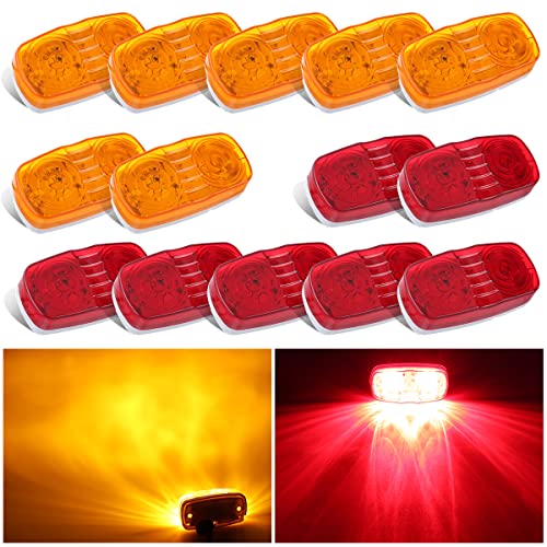 VINAUO Trailer Marker LED Clearance Lights, 14X Double Bullseye 7 Red & 7Amber 12 LED Side Marker Light Indicator 4x2 Inch Tiger Eye Surface Mount Taillights for Vehicles Truck RV Camper - Image 1