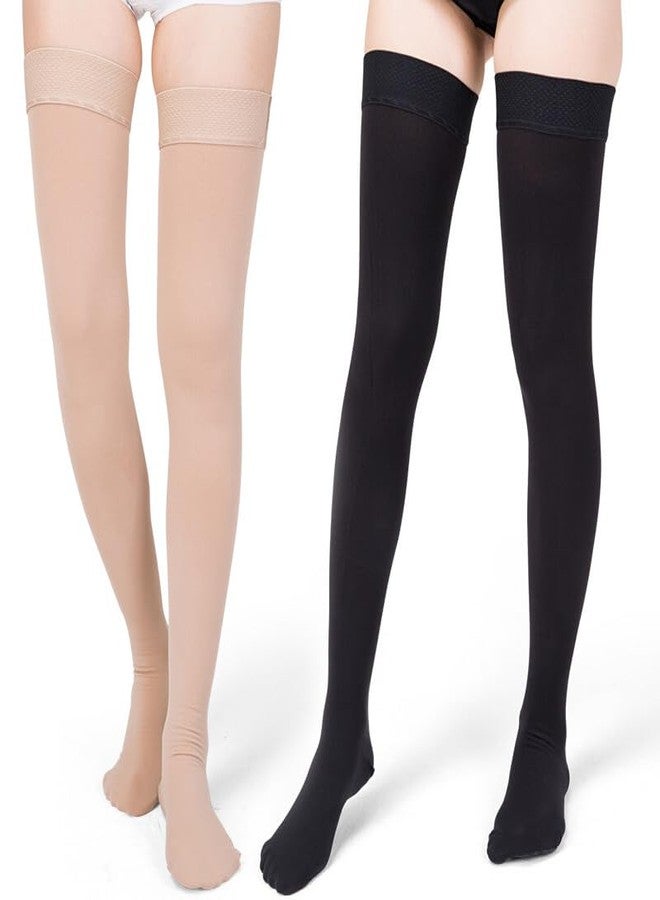 Dr Helix Varico Vein Compression Stocking Thigh High(XL) - Open Toe Support Socks for Men & Women - Skin & Black Color Combo - Improves Circulation, Reduces Swelling & Leg Fatigue - (Pack of 2) - Image 1