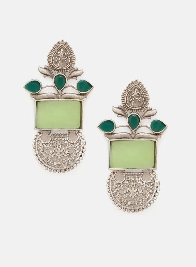 Priyaasi Plated Green Onyx Stone Studded Oxidized Chandbali