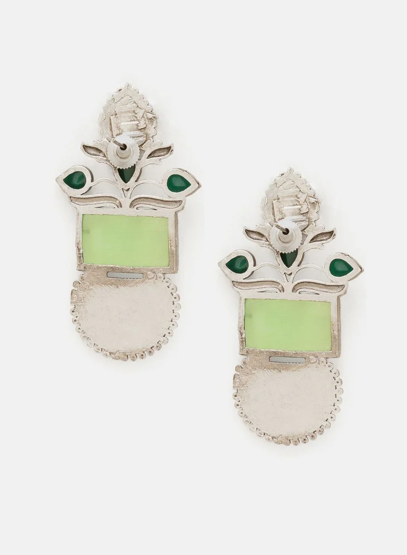 Priyaasi Plated Green Onyx Stone Studded Oxidized Chandbali